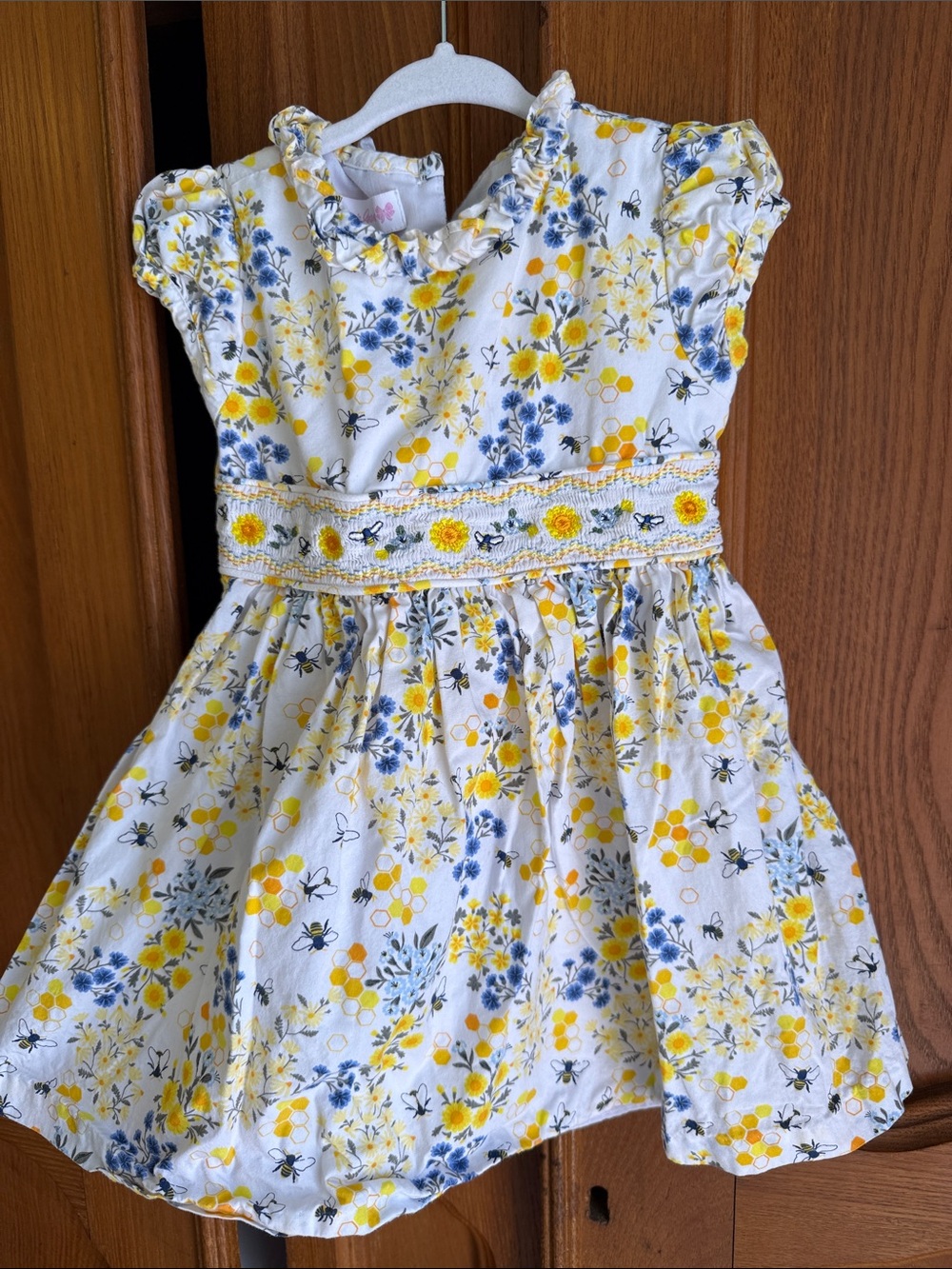 Bonnie Jean White Dress with Yellow & Blue Floral Print